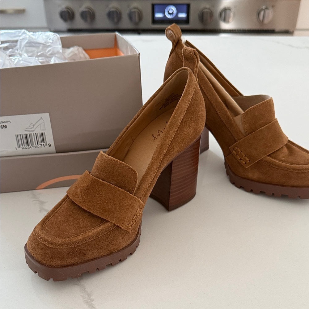 Crown Vintage Brown Suede Block Heel Loafers